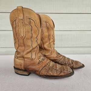 Lucchese Hornback Caiman Exotic Western Leather Boot Men SZ 11.5 D Tan CL1063.W8
